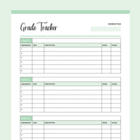 Printable Student Grade Tracker - Green