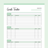 Printable Student Grade Tracker - Green