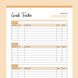 Printable Student Grade Tracker - Orange