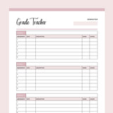 Printable Student Grade Tracker - Pink