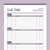 Printable Student Grade Tracker - Purple
