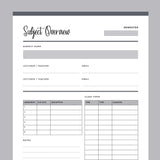 Printable Student Subject Overview - Grey