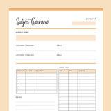 Printable Student Subject Overview - Orange