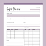 Printable Student Subject Overview - Purple