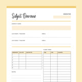 Printable Student Subject Overview - Yellow