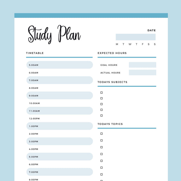 Printable Study Planner Plan Print Land