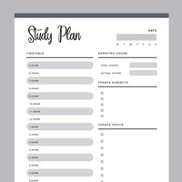 Printable Study Planner - Grey