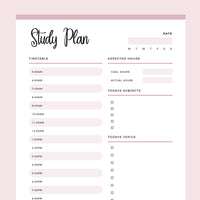 Printable Study Planner - Pink