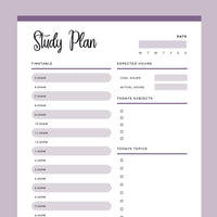 Printable Study Planner - Purple