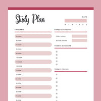 Printable Study Planner - Red