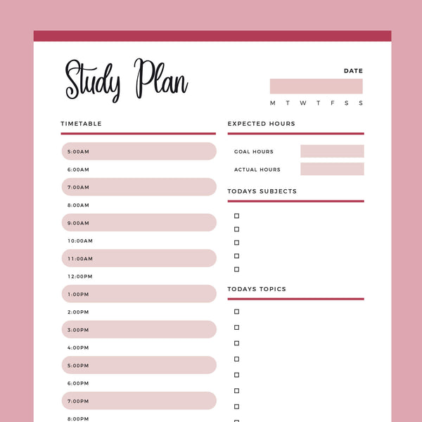 Printable Study Planner Plan Print Land