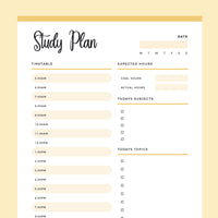 Printable Study Planner - Yellow