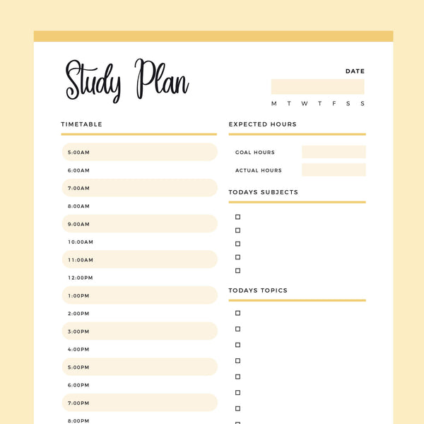 Printable Study Planner Plan Print Land