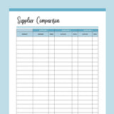 Printable Supplier Information Comparison Template - Blue