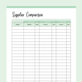 Printable Supplier Information Comparison Template - Green
