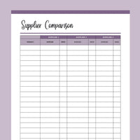 Printable Supplier Information Comparison Template - Purple