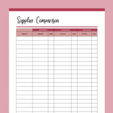 Printable Supplier Information Comparison Template - Red
