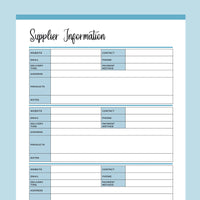 Printable Supplier Information Sheet - Blue