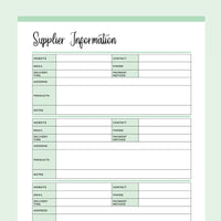 Printable Supplier Information Sheet - Green