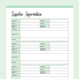 Printable Supplier Information Sheet - Green