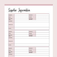 Printable Supplier Information Sheet - Pink