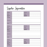 Printable Supplier Information Sheet - Purple