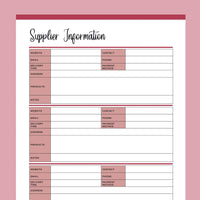 Printable Supplier Information Sheet - Red