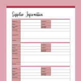 Printable Supplier Information Sheet - Red