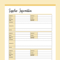 Printable Supplier Information Sheet - Yellow