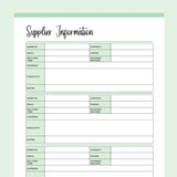 Printable Supplier Information and Comparison Templates - Green