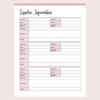 Printable Supplier Information and Comparison Templates - Page 1