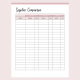 Printable Supplier Information and Comparison Templates - Page 2