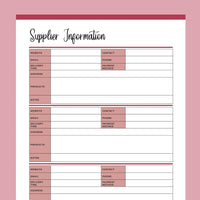 Printable Supplier Information and Comparison Templates - Red