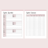 Printable Supplier Information and Comparison Templates
