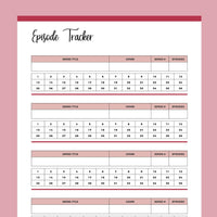 Printable Tv Series Episode Tracker - Red