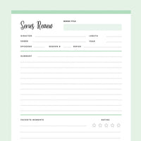 Printable Tv Series Review Template - Green