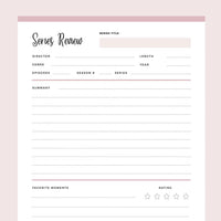 Printable Tv Series Review Template - Pink