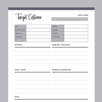 Printable Target Customer Profile Sheet - Grey
