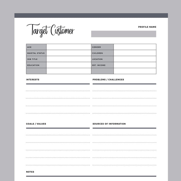 Printable Target Customer Profile Sheet – Plan Print Land