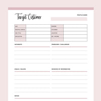 Printable Target Customer Profile Sheet - Pink