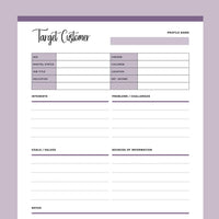 Printable Target Customer Profile Sheet - Purple