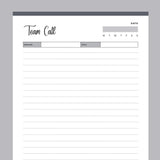 Printable Team Call Log Page - Grey