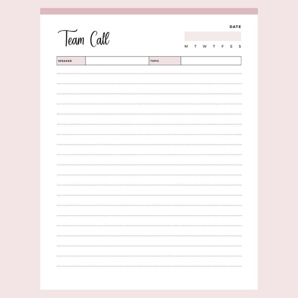 Printable Team Call Log Page