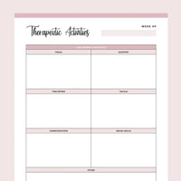Printable Therapeutic Activities Sheet - Pink