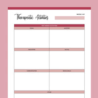 Printable Therapeutic Activities Sheet - Red