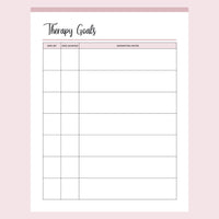Printable Therapy Notes - Goals