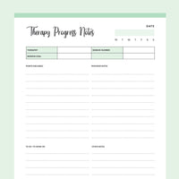 Printable Therapy Notes - Green