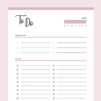 Printable to do list - Pink