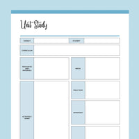 Printable Unit Study Sheets - Blue