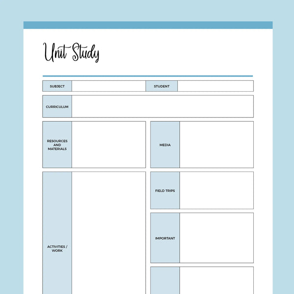 Printable Unit Study Sheets | Instant download PDF | A4 & US Letter – Plan Print Land printable-unit-study-sheets-instant-download-pdf-a4-us-letter-plan-print-land